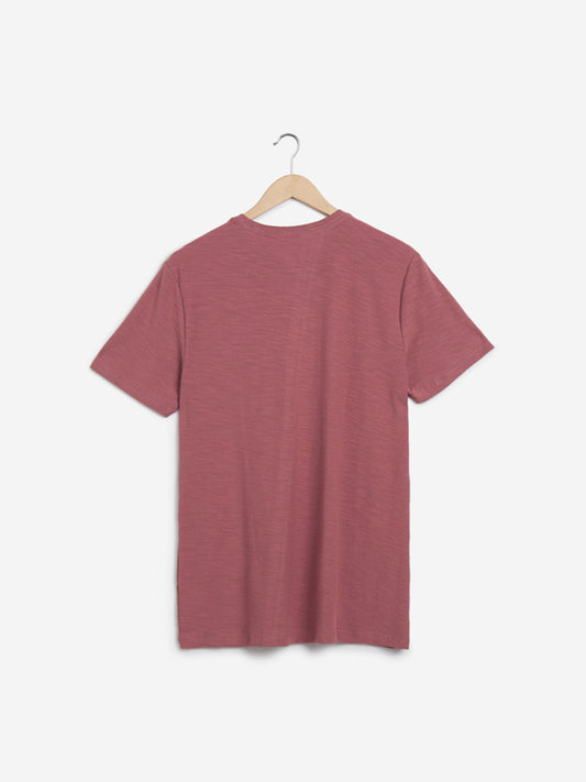 WES Casuals Dusty Pink Slim-Fit T-Shirt | Dusty Pink Slim-Fit T-Shirt for Men Back View - Westside