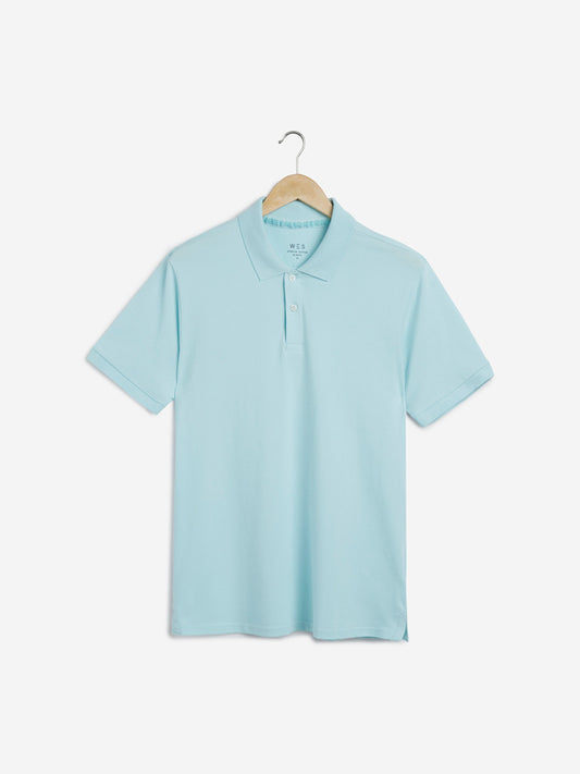 WES Casuals Aqua Slim Fit Polo T-Shirt | Aqua Slim Fit Polo T-Shirt | Aqua Slim Fit Polo T-Shirt for Men Front View - Westside