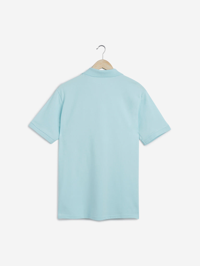 WES Casuals Aqua Slim Fit Polo T-Shirt | Aqua Slim Fit Polo T-Shirt for Men Back View - Westside
