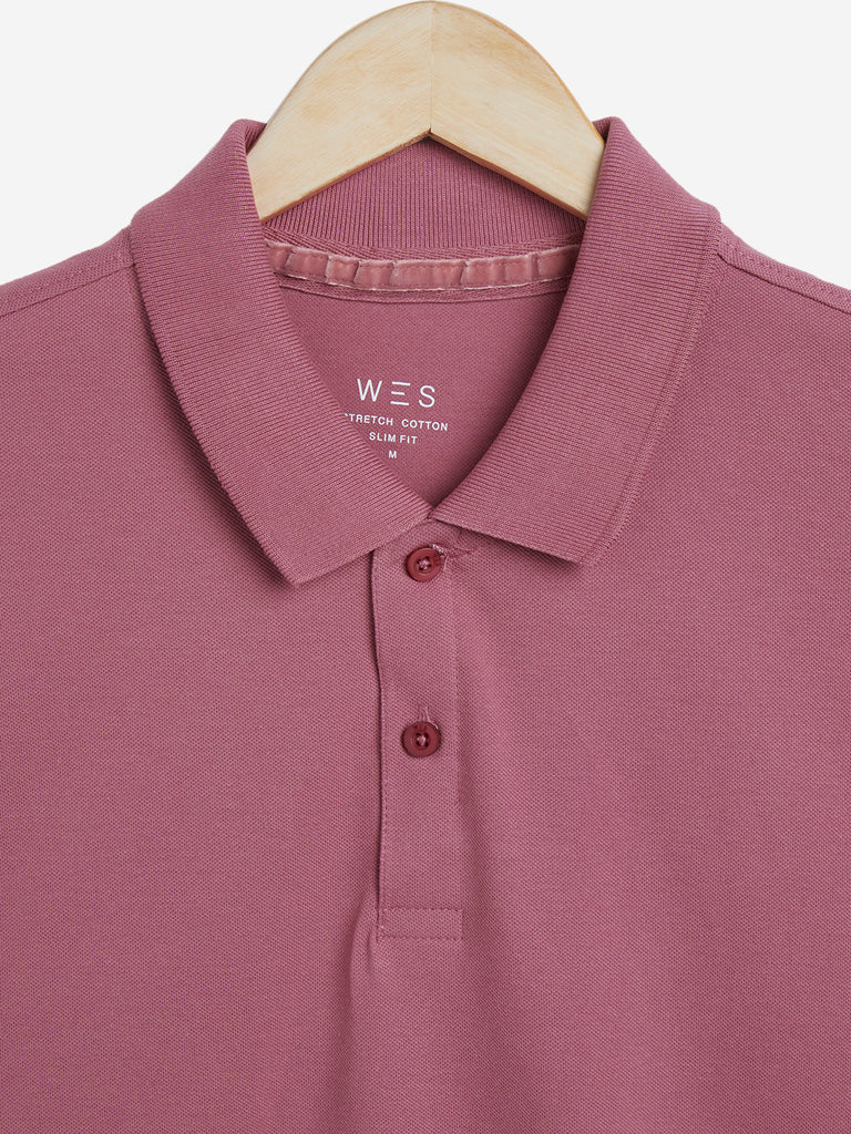 WES Casuals Dusty Pink Slim Fit Polo T-Shirt