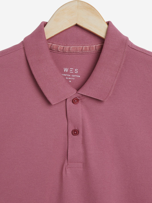 WES Casuals Dusty Pink Cotton Blend Slim Fit Polo T-Shirt