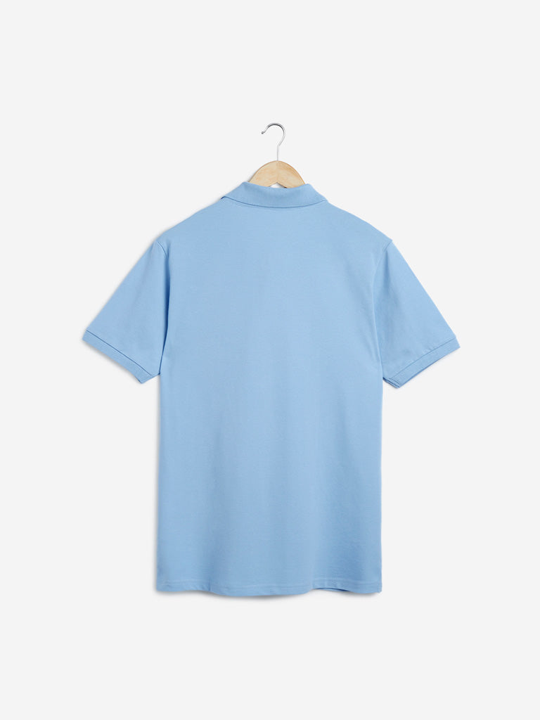 WES Casuals Blue Slim Fit Polo T-Shirt | Blue Slim Fit Polo T-Shirt for Men Back View - Westside