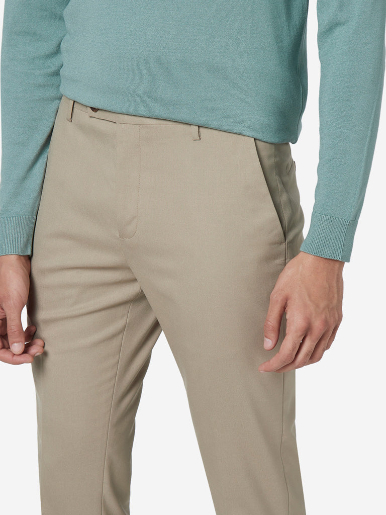 WES Formals Light Khaki Carrot Fit Trousers - Westside