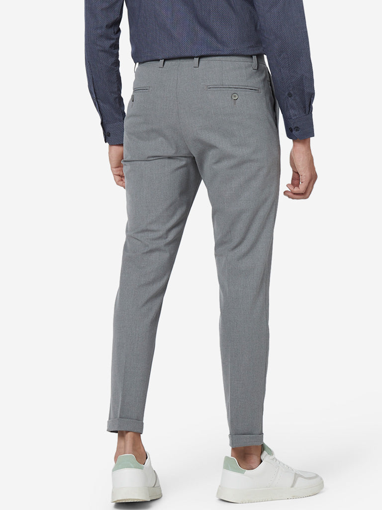 WES Formals Grey Carrot Fit Trousers Back View