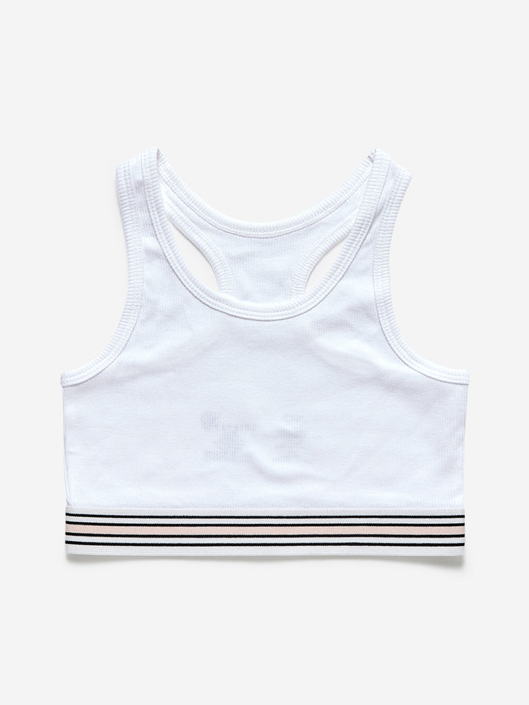 Y&F Kids White Ribbed Crop Top Front View - Westside