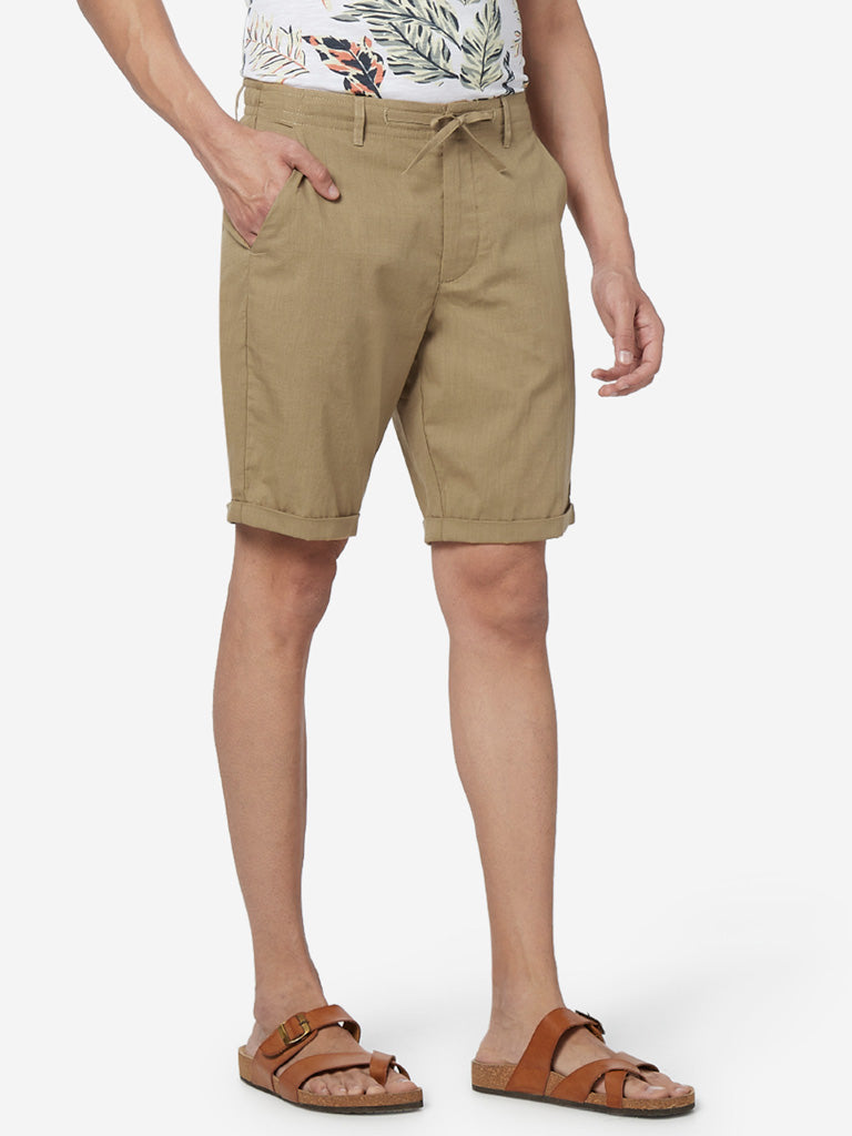 ETA Beige Slim Fit Pure Cotton Shorts | Beige Slim Fit Pure Cotton Shorts for Men Front View - Westside