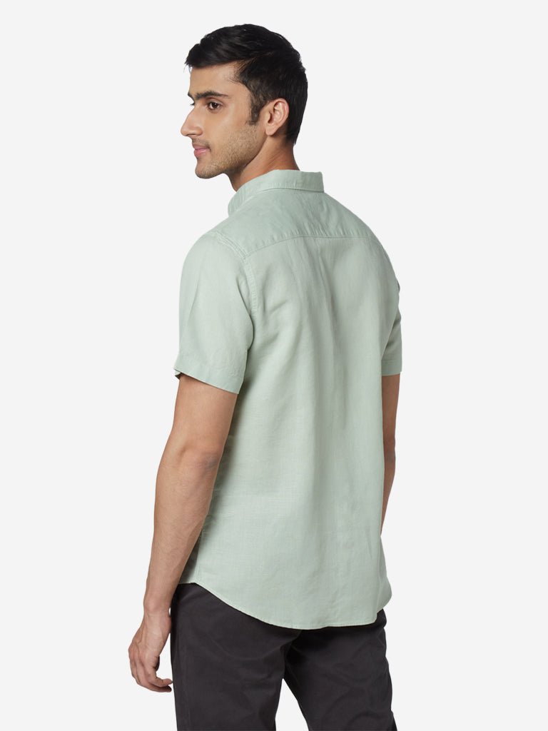 WES Casuals Sage Green Slim Fit Shirt | Sage Green Slim Fit Shirt for Men Back View - Westside