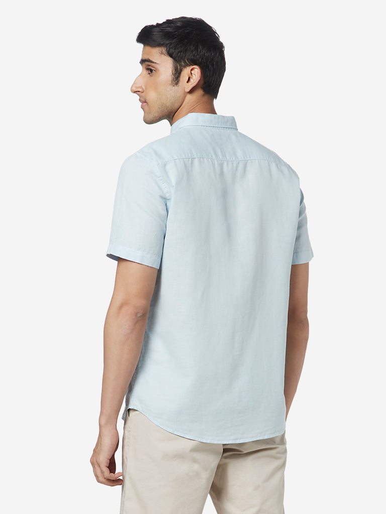 WES Casuals Blue Slim-Fit Shirt | Blue Slim-Fit Shirt for Men Back View - Westside