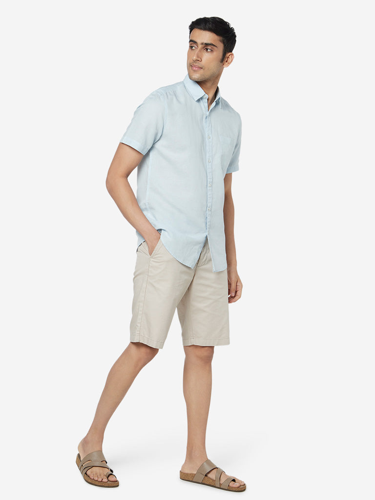 WES Casuals Blue Slim-Fit Shirt | Blue Slim-Fit Shirt for Men Full View - Westside
