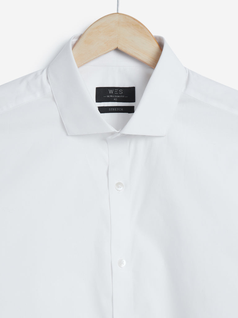 WES Formals White Ultra Slim Fit Shirt Standing View