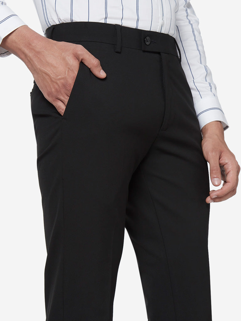 WES Formals Black Ultra Slim Fit Trousers - Westside