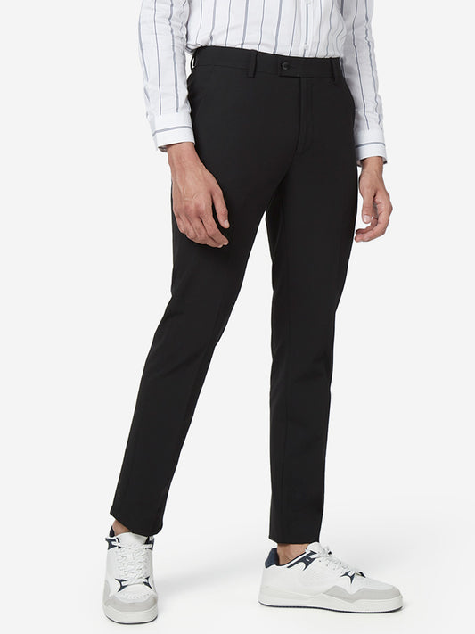 WES Formals Black Ultra Slim Fit Trousers Front View