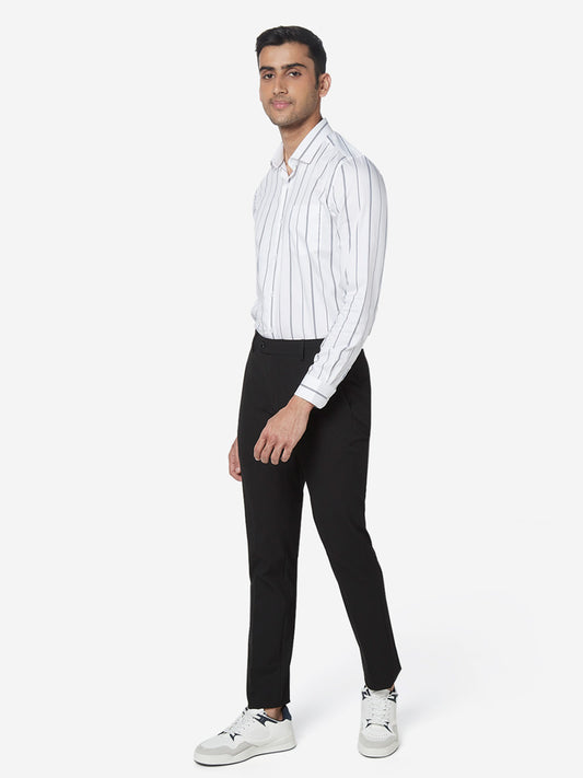 WES Formals Black Ultra Slim Fit Trousers Standing View