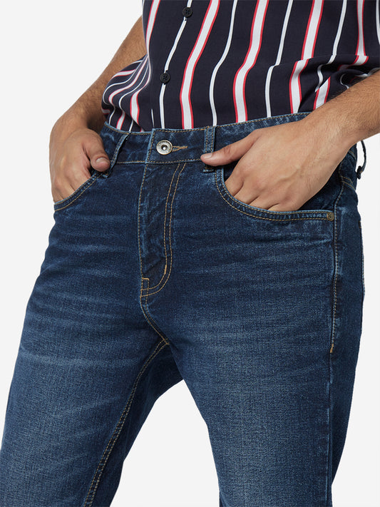 Nuon Blue Whiskering Rodeo Carrot Fit Jeans | Nuon Blue Whiskering Rodeo Carrot Fit Jeans | Nuon Blue Whiskering Rodeo Carrot Fit Jeans for Men Close Up View - Westside