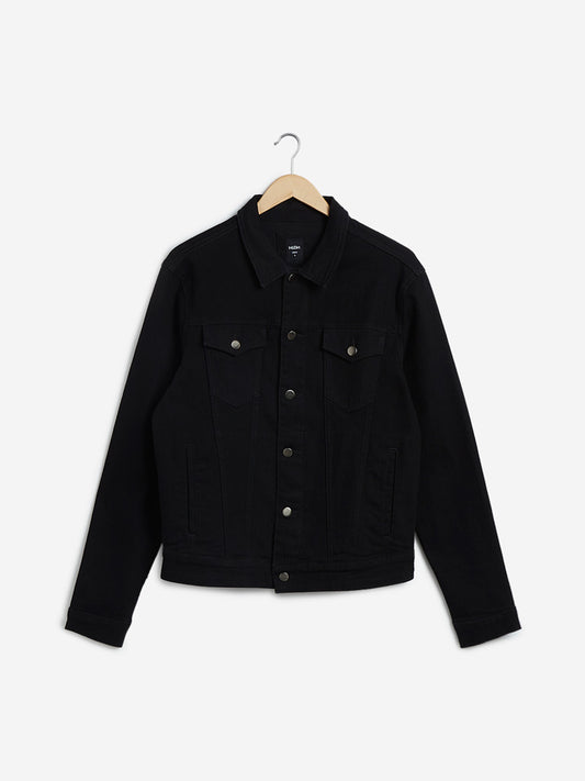 Nuon Black Slim-Fit Denim Jacket | Nuon Black Slim-Fit Denim Jacket for Men Front View - Westside