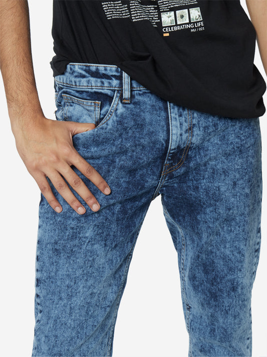 Nuon Blue Acid Wash Rodeo Carrot Fit Jeans | Nuon Blue Acid Wash Rodeo Carrot Fit Jeans | Nuon Blue Acid Wash Rodeo Carrot Fit Jeans for Men Close Up View - Westside