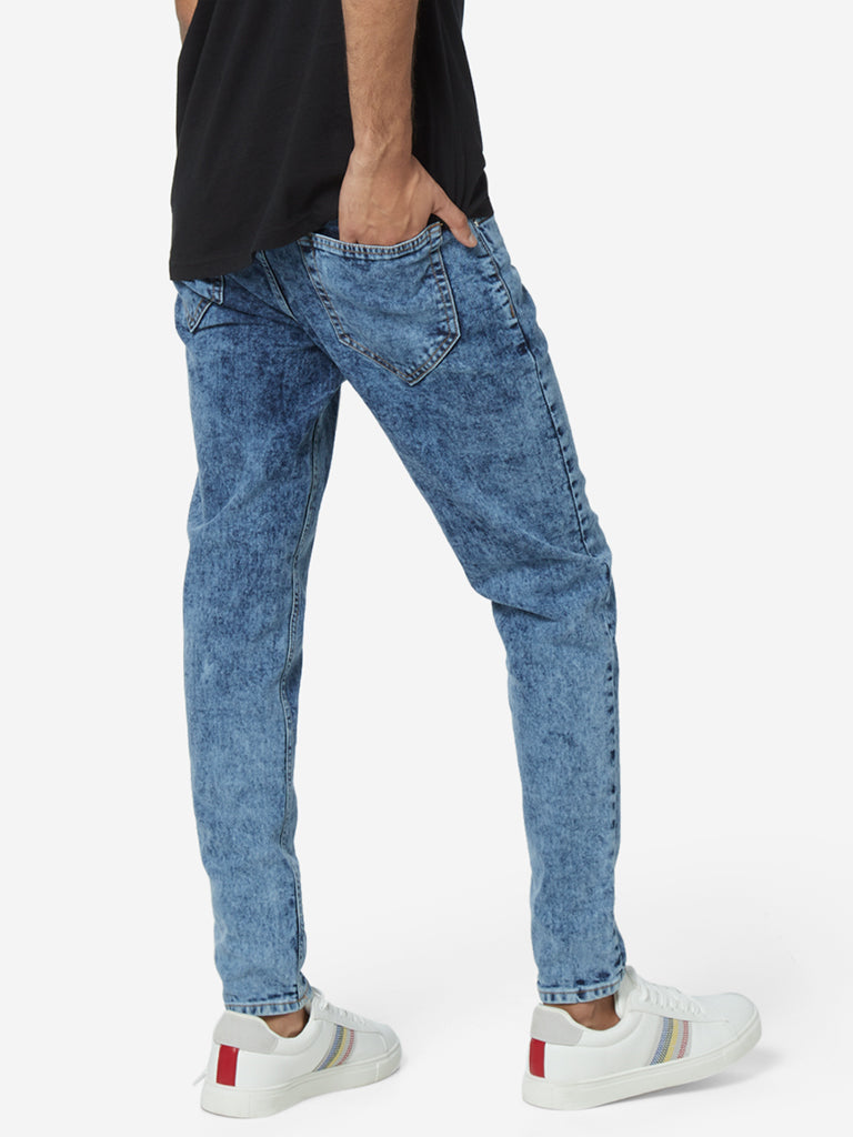 Nuon Blue Acid Wash Rodeo Carrot Fit Jeans | Nuon Blue Acid Wash Rodeo Carrot Fit Jeans for Men Back View - Westside