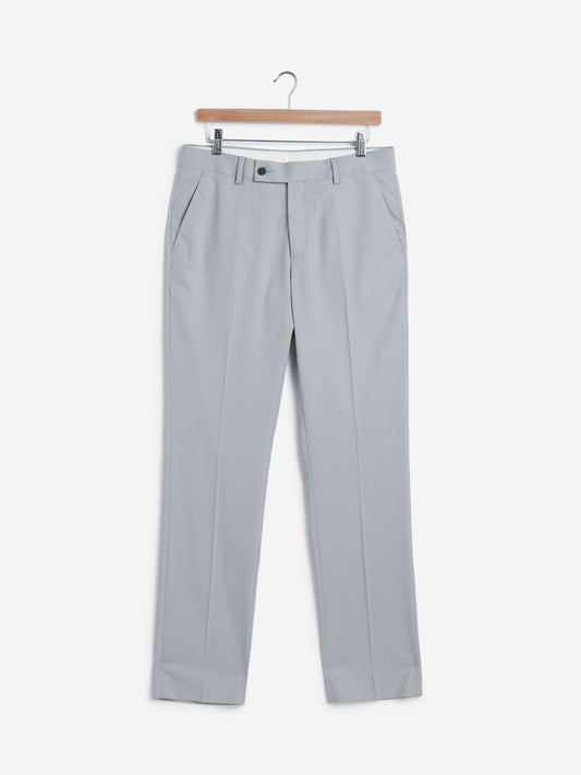 WES Formals Light Grey Slim Fit Trousers - Westside