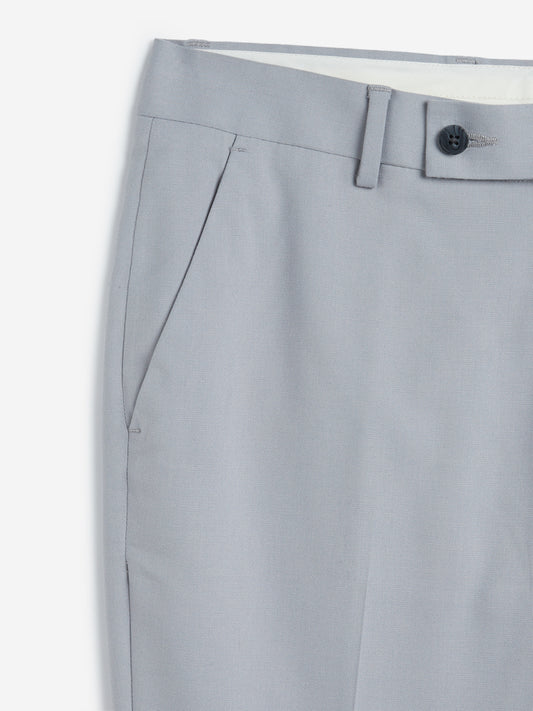 WES Formals Light Grey Slim Fit Trousers Close up View