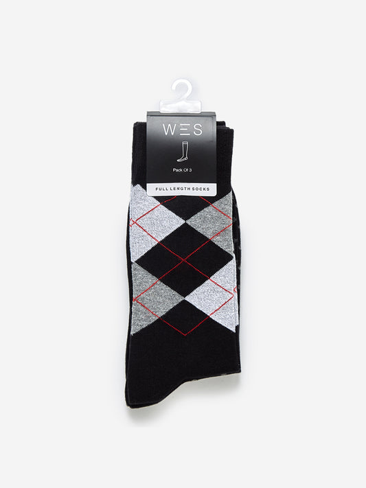 WES Lounge Black Full-Length Socks Pack of Three Product View 