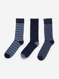 WES Lounge Navy Full-Length Socks Pack of Three Front View - Westside