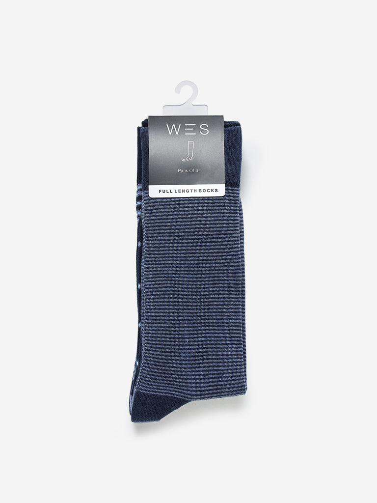 WES Lounge Navy Full-Length Socks Pack of Three Product View 