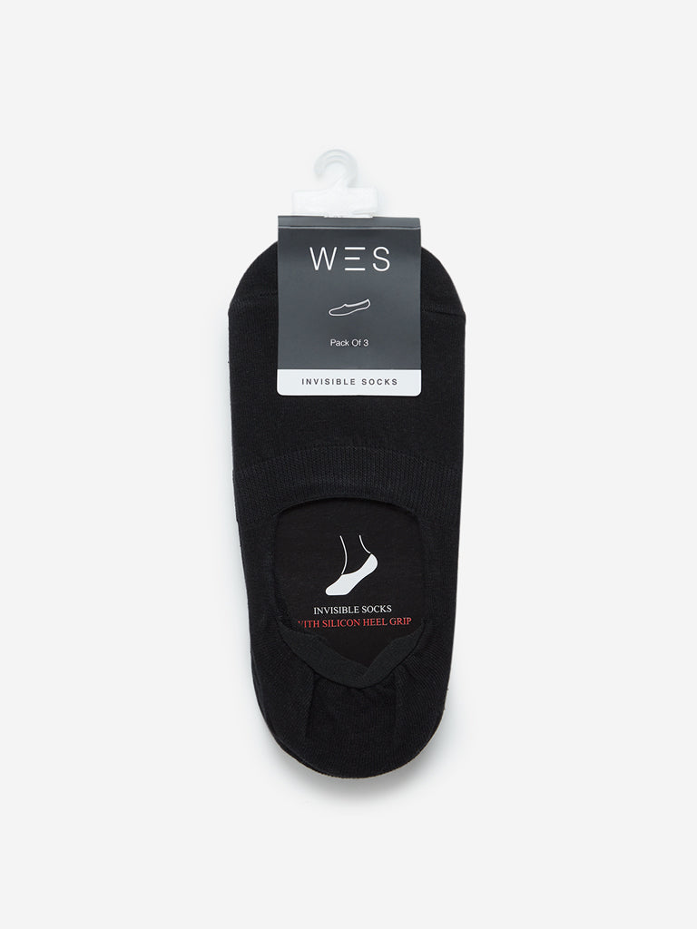 WES Lounge Black Invisible Socks Pack Of Three Product View 