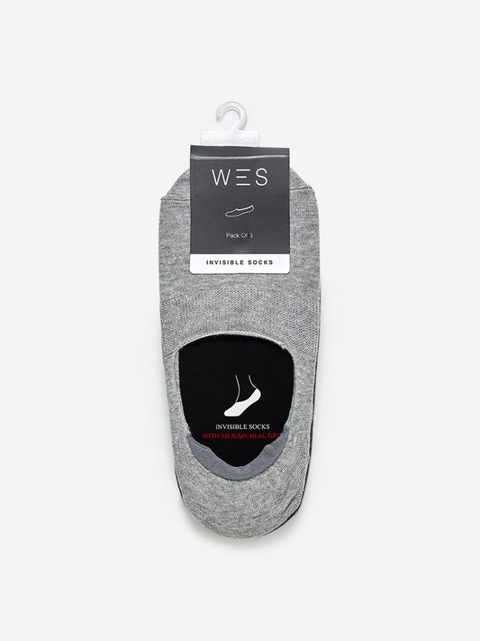 WES Lounge Grey Invisible Socks Pack of Three Product View 