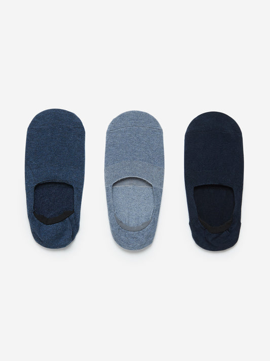 WES Lounge Navy Invisible Socks Pack of Three Front View - Westside