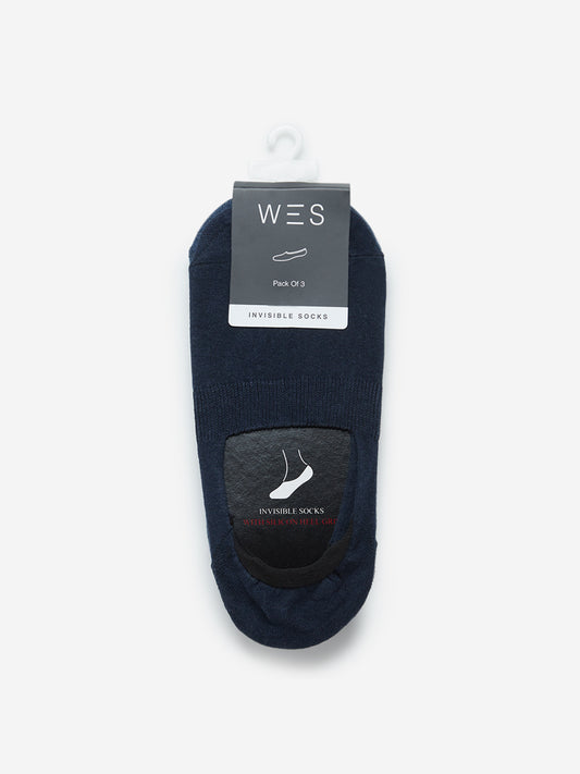 WES Lounge Navy Invisible Socks Pack of Three Product View 