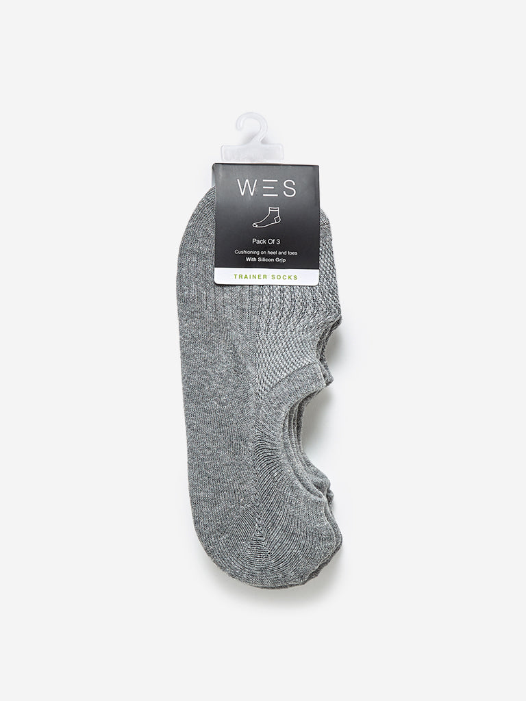 WES Lounge Grey Trainer Socks Pack of Three Product View