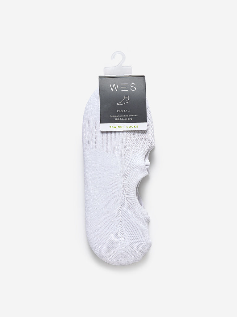 WES Lounge White Cotton Blend Trainer Socks - Pack of 3