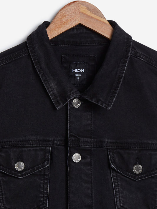Nuon Charcoal Slim-Fit Denim Jacket | Nuon Charcoal Slim-Fit Denim Jacket for Men Close Up View - Westside
