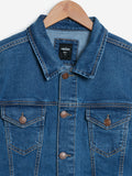 Nuon Blue Slim Fit Denim Jacket | Nuon Blue Slim Fit Denim Jacket for Men Close Up View - Westside