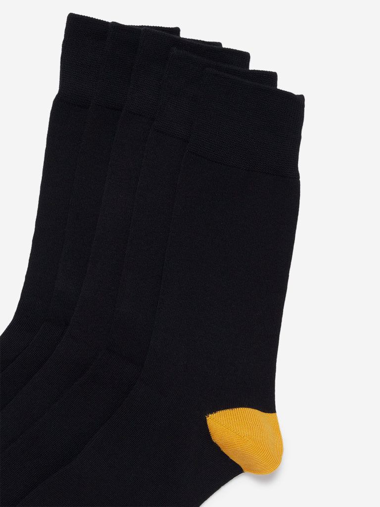 WES Lounge Black Full-Length Socks Pack of Five Close Up View 