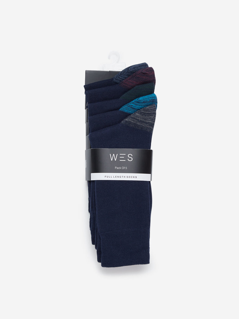 WES Lounge Navy Full-Length Socks Set of Five Product View 