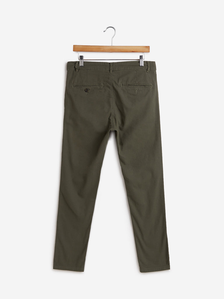 Nuon Olive Cotton Blend Skinny-Fit Rocker Chinos