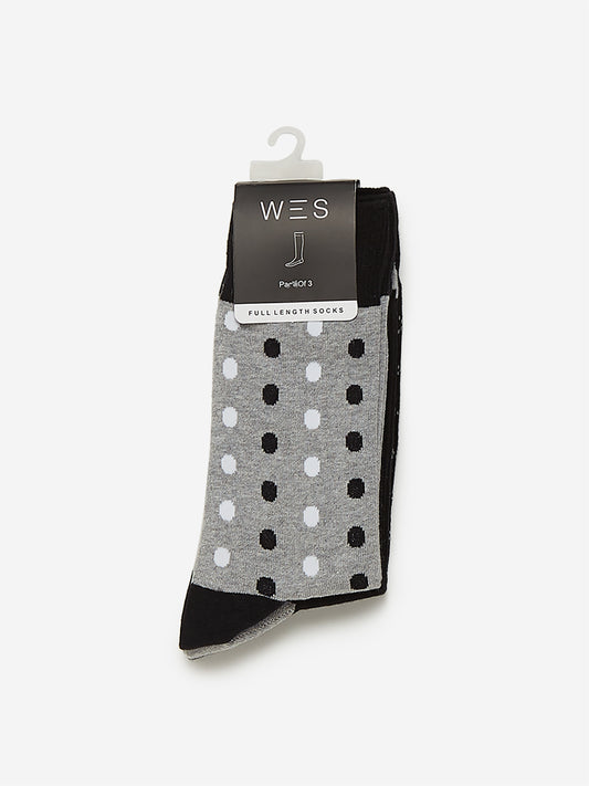 WES Lounge Black Full Length Socks Set of Three Product View 