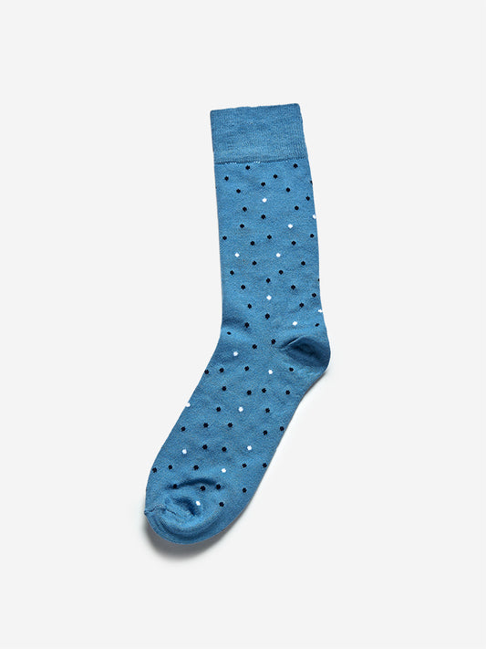 WES Lounge Blue Premium Full Length Socks Front View - Westside