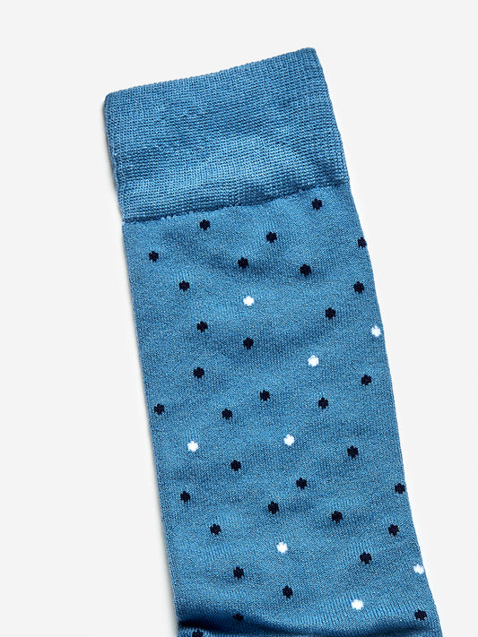 WES Lounge Blue Premium Full Length Socks Close Up View 