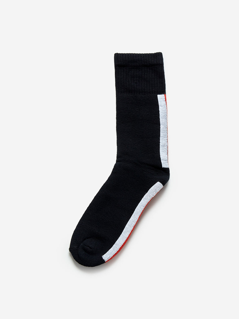 WES Lounge Black Sports Socks Pack of One Front View - Westside