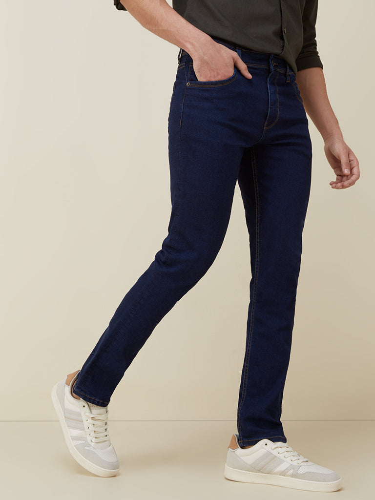 bag Aubergine Velkommen Buy WES Casuals Dark Blue Slim Fit Jeans from Westside