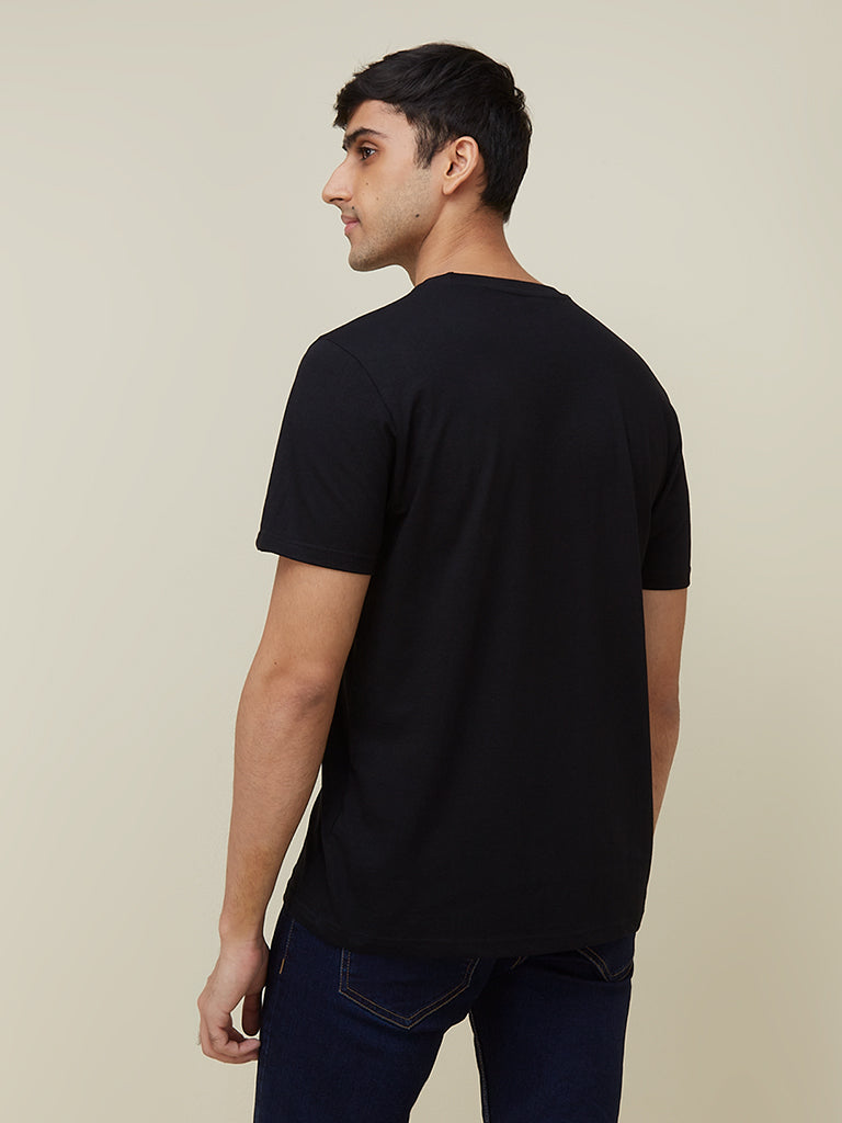 WES Casuals Black Eco-Save Slim Fit T-Shirt | Black Eco-Save Slim Fit T-Shirt for Men Back View - Westside