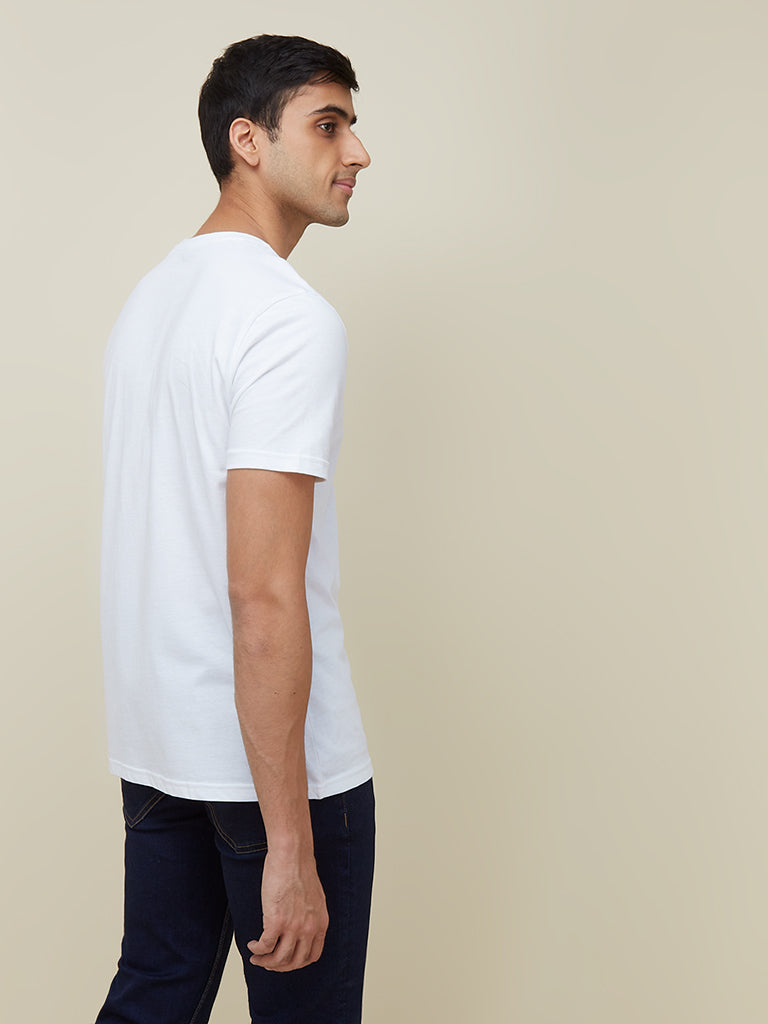 WES Casuals White Eco-Save Slim Fit T-Shirt | White Eco-Save Slim Fit T-Shirt for Men Back View - Westside