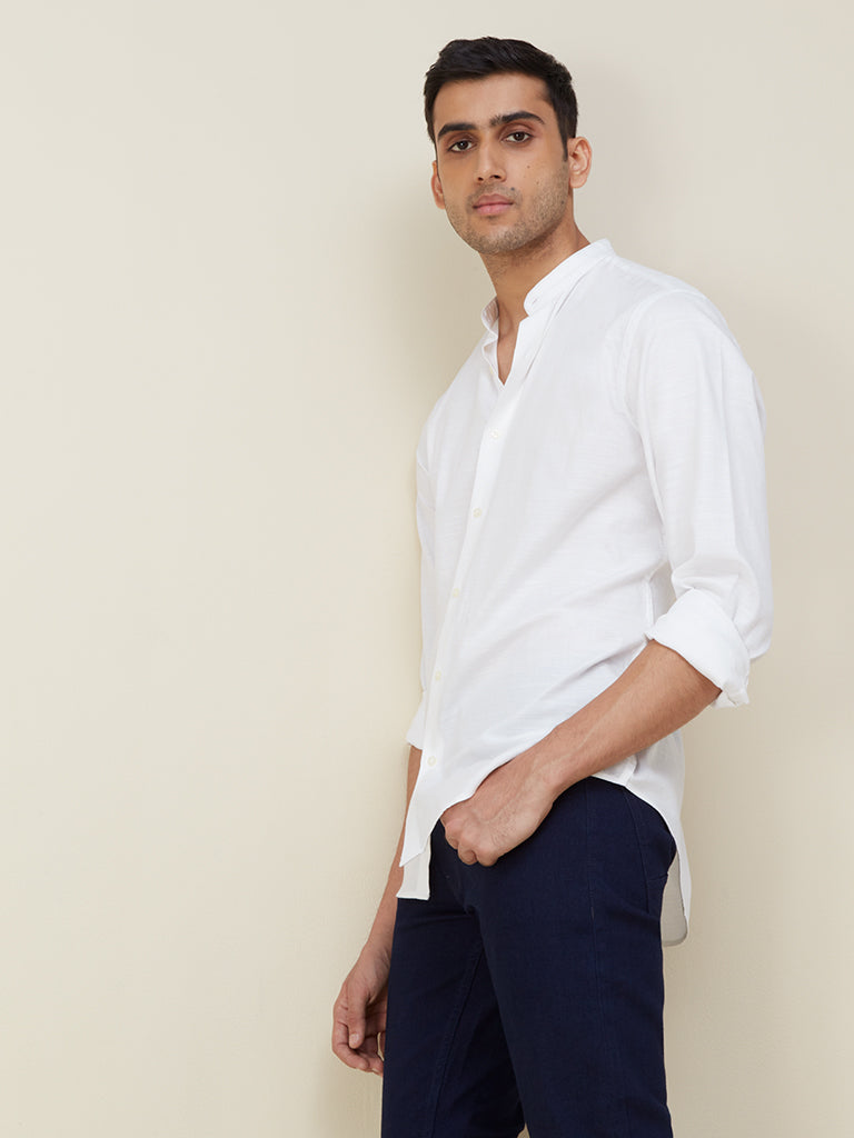 Ascot White Relaxed Fit Shirt | White Relaxed Fit Shirt | White Relaxed Fit Shirt for men front view - Westside