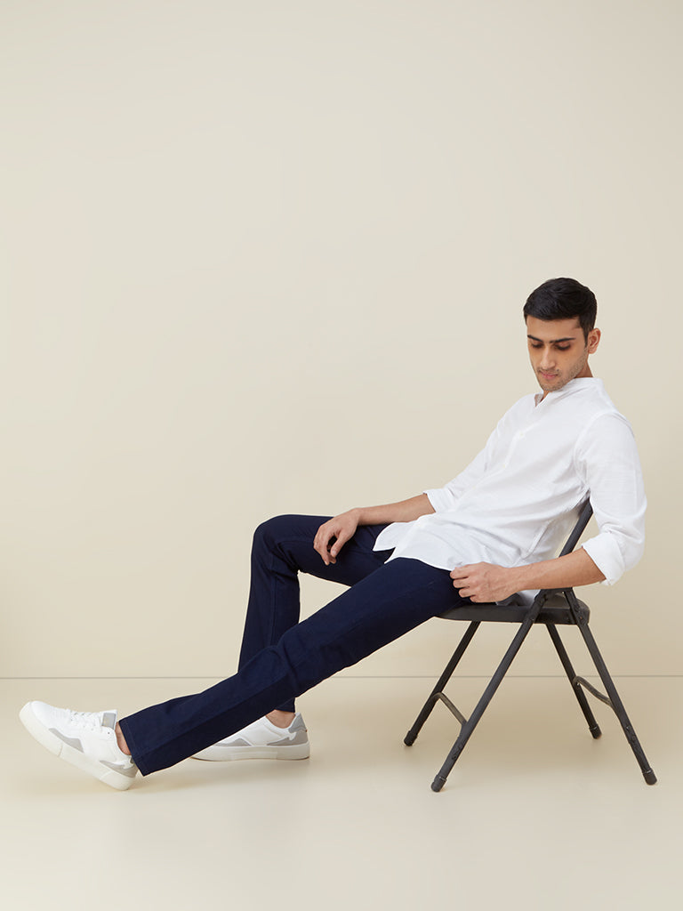 Ascot White Relaxed Fit Shirt | White Relaxed Fit Shirt | White Relaxed Fit Shirt for men sitting view - Westside