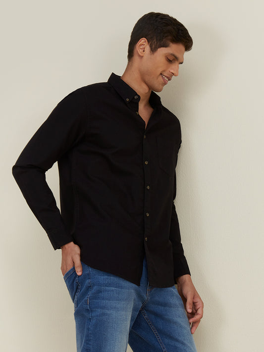 WES Casuals Black Slim Fit Shirt | WES Casuals Black Slim Fit Shirt for Men Front View - Westside