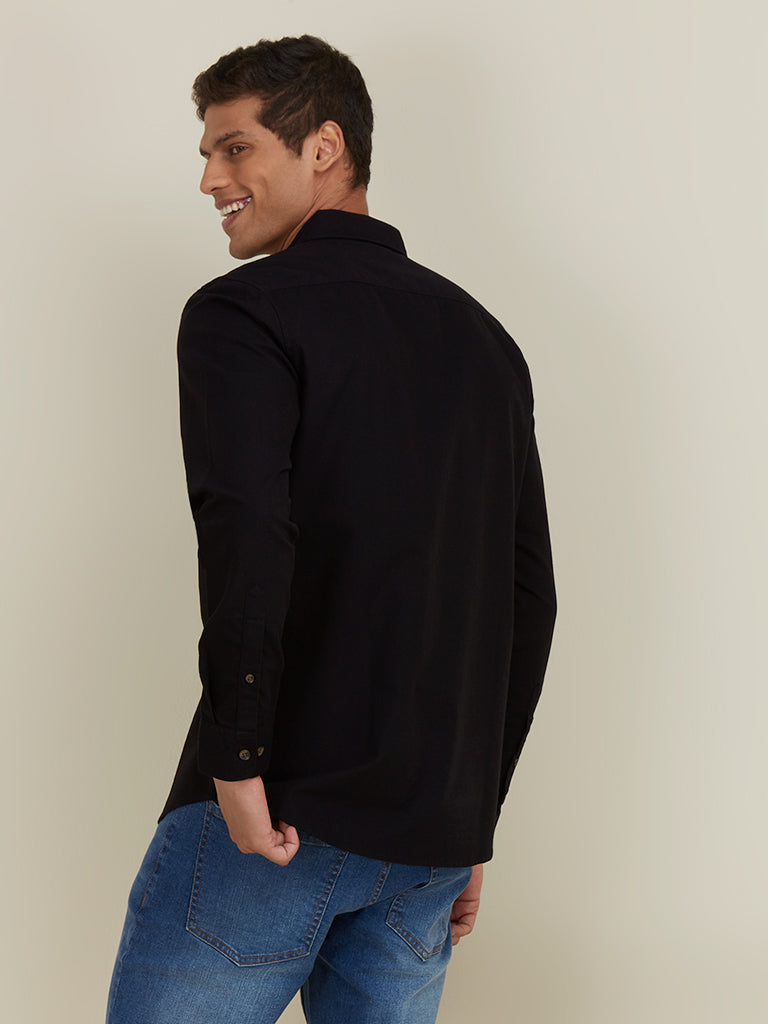 WES Casuals Black Slim Fit Shirt | WES Casuals Black Slim Fit Shirt for Men Back View - Westside
