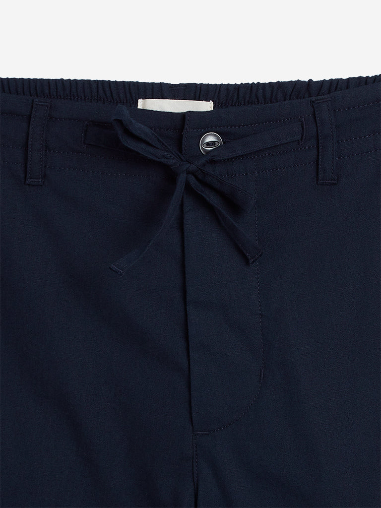 ETA Navy Slim Fit Shorts | ETA Navy Slim Fit Shorts for Men Standing View - Westside