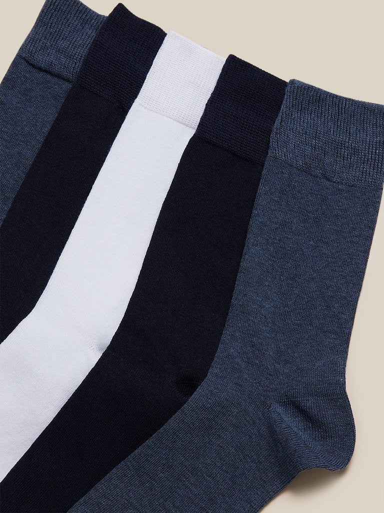 WES Lounge Blue Full-Length Socks Pack of Five Close Up View 